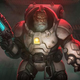 A dwarf in power armor hoists up a blue-glowing sci-fi pistol in art announcing the latest Warhammer 40,000 faction, the Leagues of Votann.